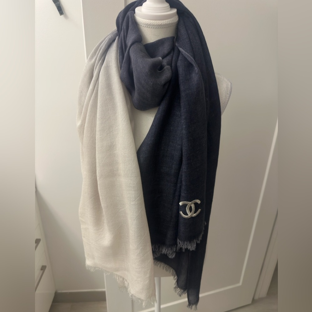 Chanel Ombre Navy and Cream Scarf